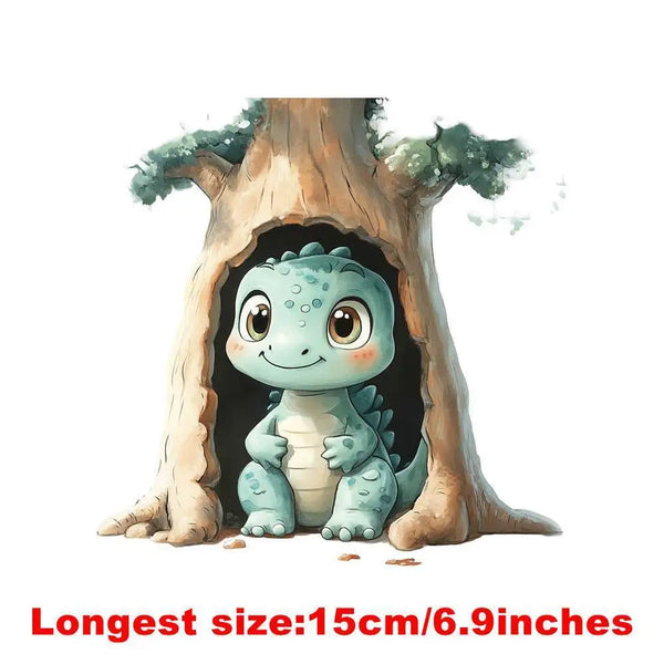 15cm Kids Creative Flower Dinosaur Park Iron On DTF Heat Transfer Sticker Diy T-shirt Iron On Transfer Patches For Clothes Decal