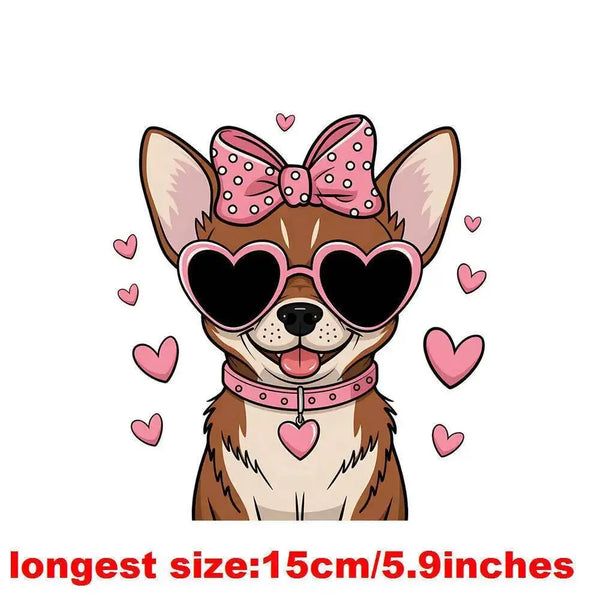15cm Kids Cartoon Heart Love Dog Iron On Heat Transfer Stickers DTF Iron On Patches For Children's Clothes Decal