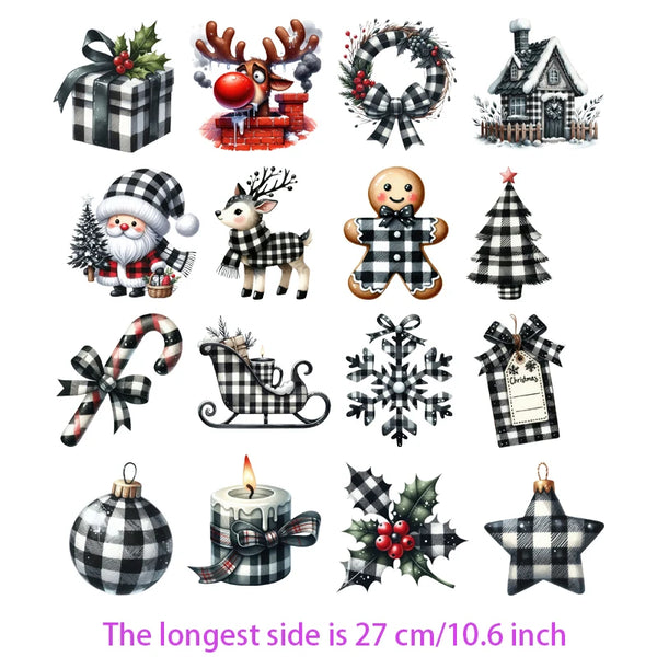 Christmas deer Heat DTF Transfer Snowman Theme Sticker For T Shirts DIY Blue Series Iron On Print Patches Winter Cartoon Cute