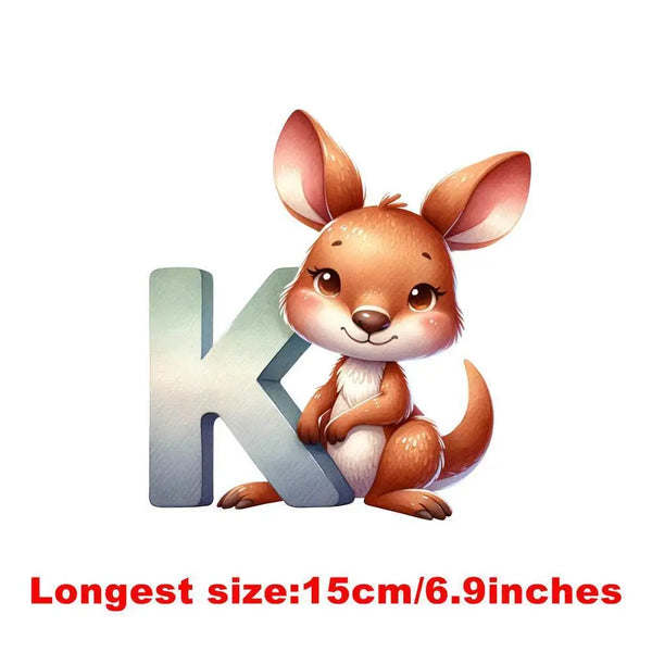 15cm Kids Cartoon 26 Letter Animal Iron On DTF Heat Transfer Sticker Diy T-shirt Iron On Transfer Patches For Clothes Decal