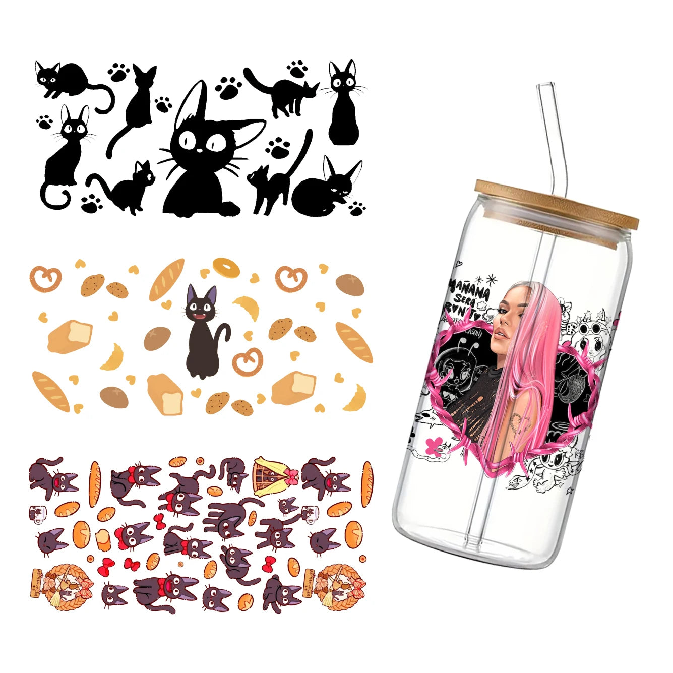 11x24cm Cartoon Anime Japanese UV DTF Transfer Sticker Waterproof Transfers Decals For 16oz Glass Cup Wrap Stickers