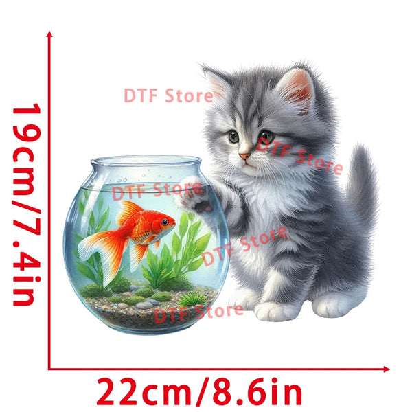 A leisurely and carefree little cat dtf Patches for Clothing Heat Transfer for T Shirt Patch Childrens clothing Washable Patch
